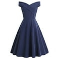 thumbnail image 1 of Defitshape Women's 1950s 60s Dress V Neck Vintage Retro Dresses Prom Rockabilly Dress 20s High Waist Fitted Cocktail Evening Gown Navy Small, 1 of 4