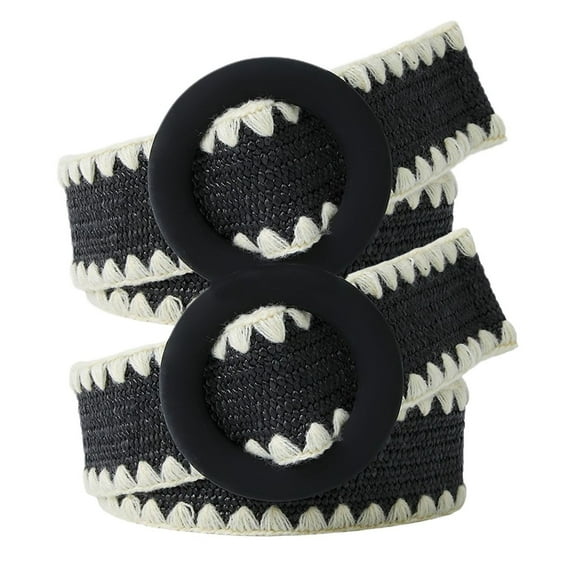 Defitshape Women's Basic Adjustable Belts Braided Belt 2 Pack Elastic Elegant Jagged Belt For Dress Black X-Small-Large