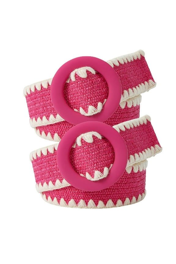 Women's 2 Pack Raffia Belts Rattan Woven Braided Buckle Belt For Dress Elegant Wide Holeless Stretch Thick Chic Casual O Ring Boho Adjustable Belt Rose X-Small-Large