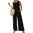 thumbnail image 1 of Defitshape Women's 2 Piece Outfits Tank Tops Pants Suits Matching Set Summer Tracksuit Soft Casual Date Night Thin Wide Leg Matching Outfit Black Large, 1 of 2