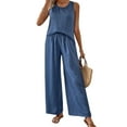 thumbnail image 1 of Defitshape Women's 2 Piece Outfits Tank Tops Pants Suits Matching Set Summer Tracksuit Soft Casual Date Night Thin Wide Leg Matching Outfit Blue Large, 1 of 2