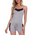 thumbnail image 1 of Defitshape Women's 2 Piece Pajama Set Lace Cami Shorts Lounge Set Valentines Day Soft Cool Fall Thin Summer Pj Set Grey X-Large, 1 of 5