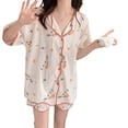 thumbnail image 1 of Defitshape Women's 2 Piece Pajamas Soft Short Sleeve Shorts Pajama Set Comfy Summer Button Up V Neck Cute Loose Lounge Set Loungewear 53 X-Small, 1 of 4