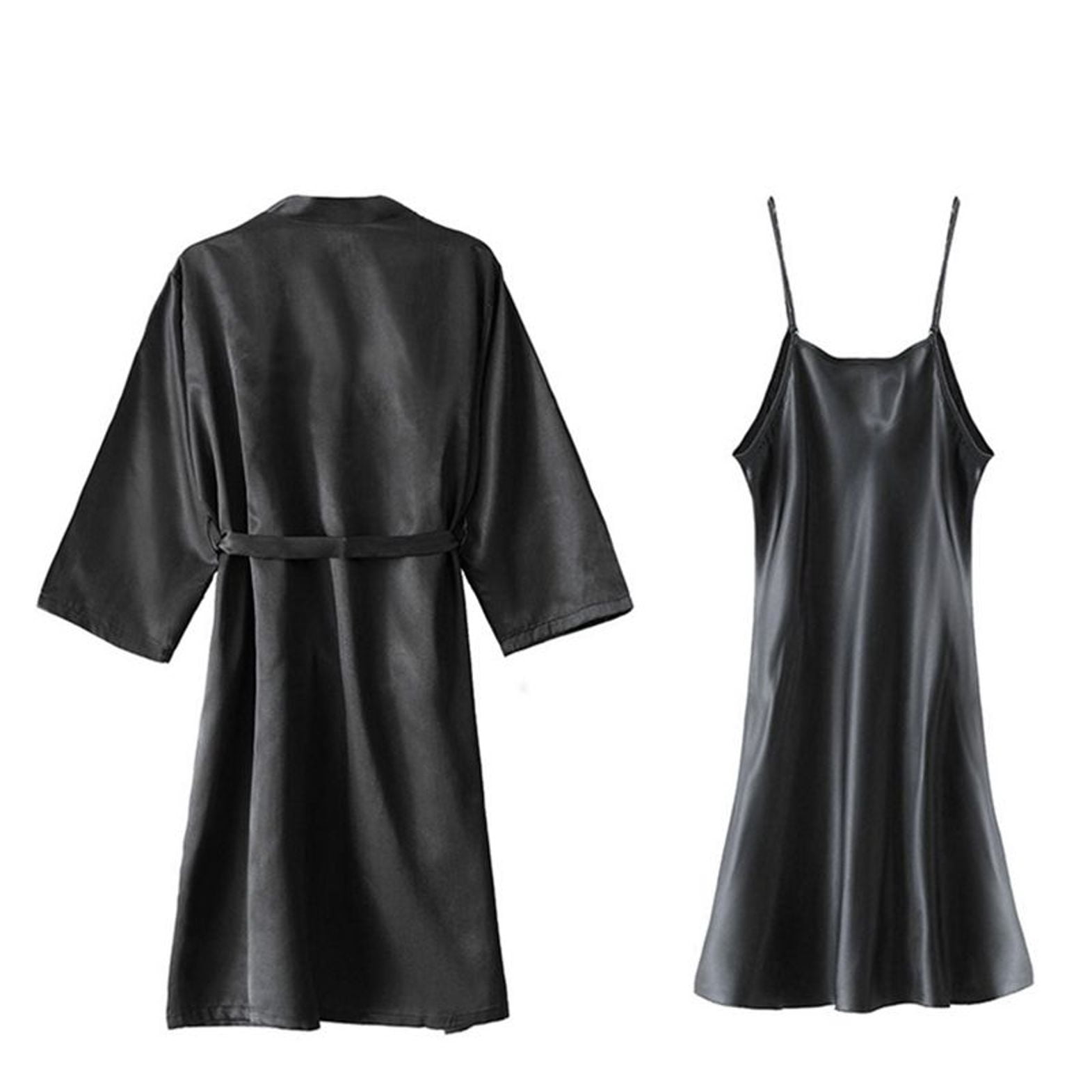 Defitshape Women's 2 Piece Robe Set Soft Chemise Nightgown Summer Satin ...