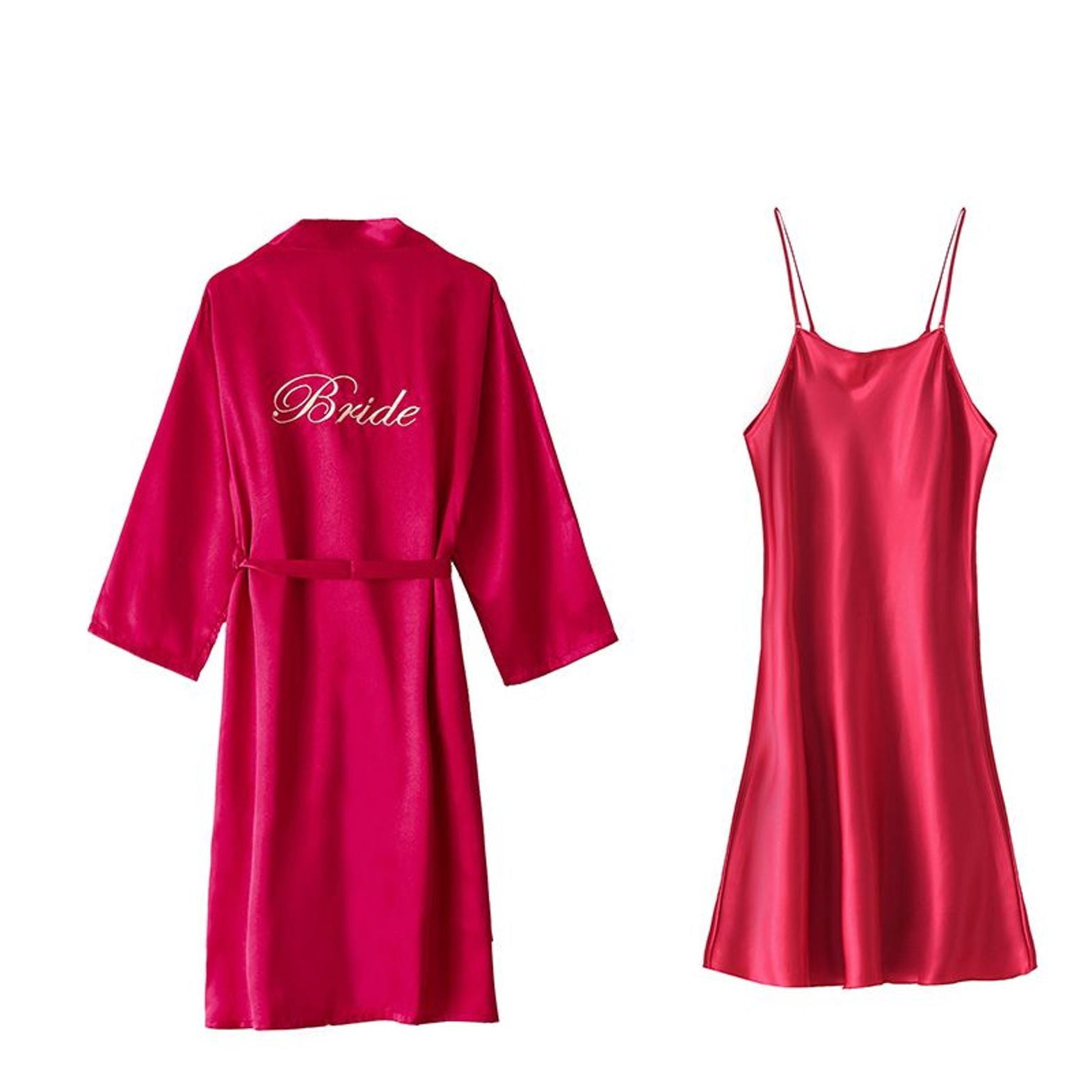 Defitshape Women's 2 Piece Robe Set Soft Chemise Nightgown Summer Satin ...