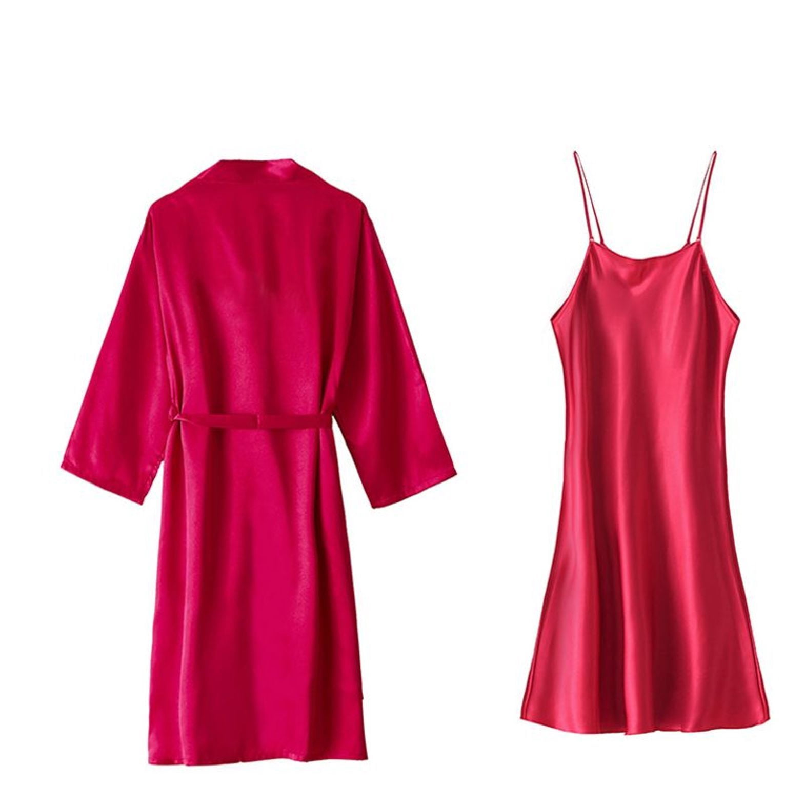 Defitshape Women's 2 Piece Robe Set Soft Chemise Nightgown Summer Satin ...