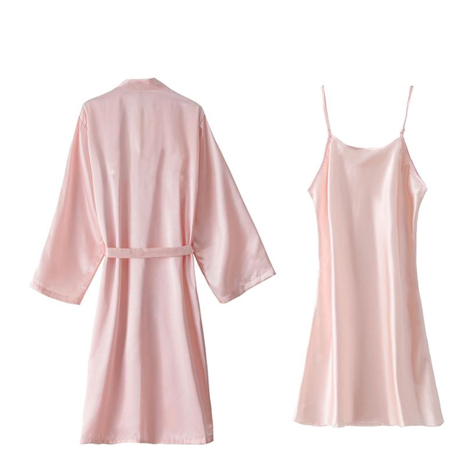 Defitshape Women's 2 Piece Robe Set Soft Chemise Nightgown Summer Satin ...