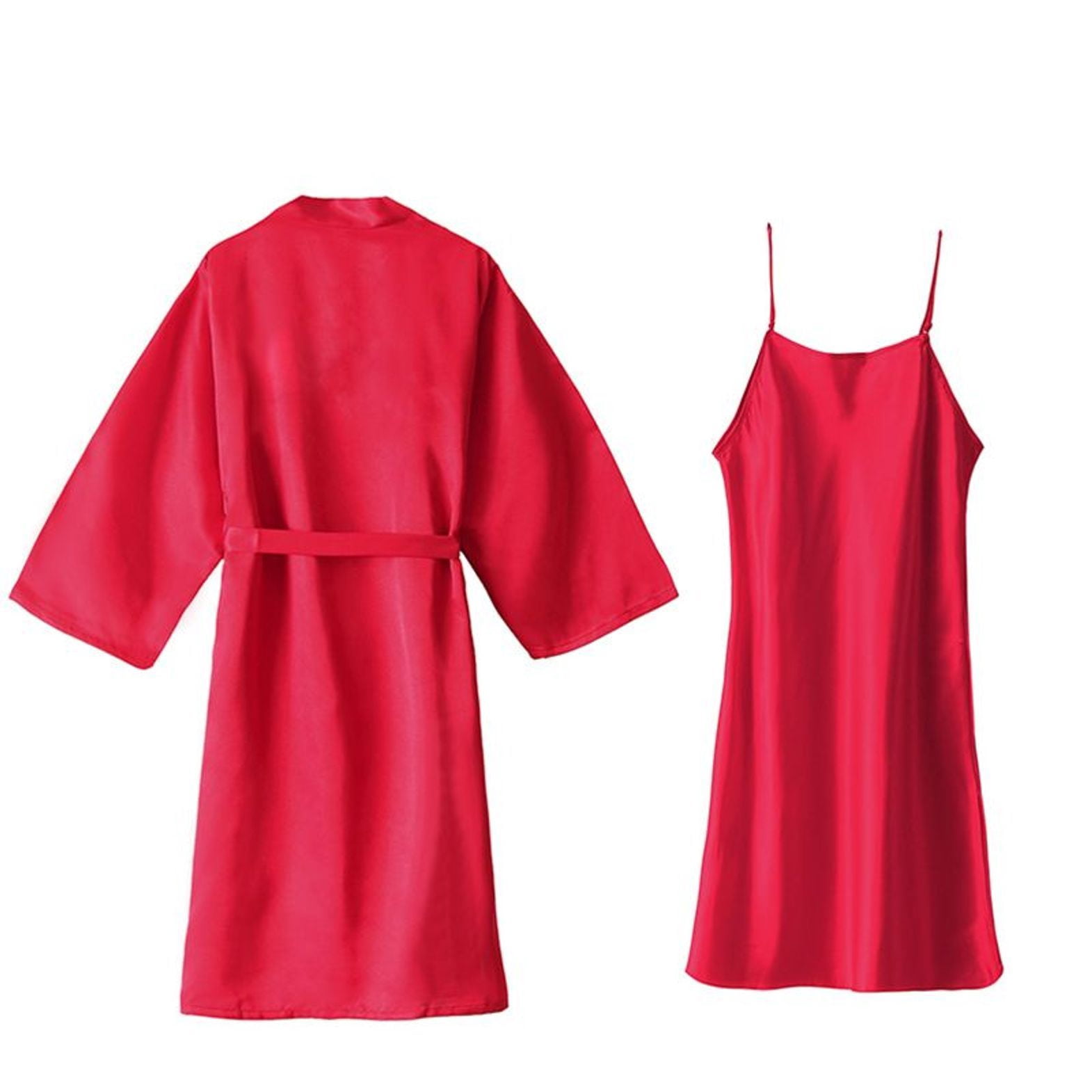 Defitshape Women's 2 Piece Robe Set Soft Chemise Nightgown Summer Satin ...