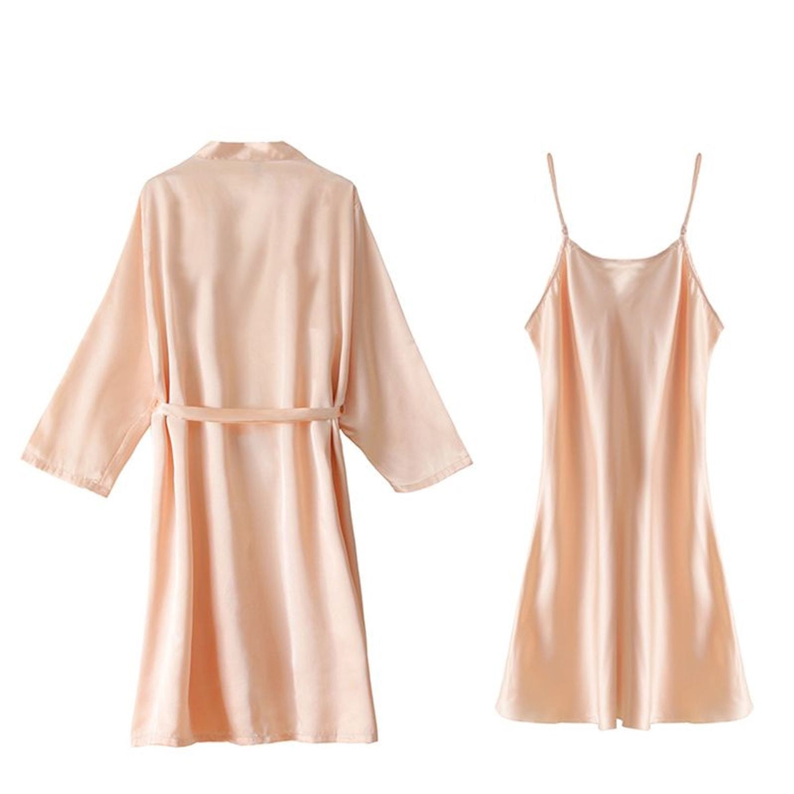 Defitshape Women's 2 Piece Robe Set Soft Chemise Nightgown Summer Satin ...