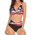 thumbnail image 1 of Defitshape Women's 2 Piece Swimsuit Bathing Suit Bikini V Neck Swimwear Mid Waisted Pad Shirred Tummy Control Printed Black American Flag Patterned1 Medium, 1 of 5