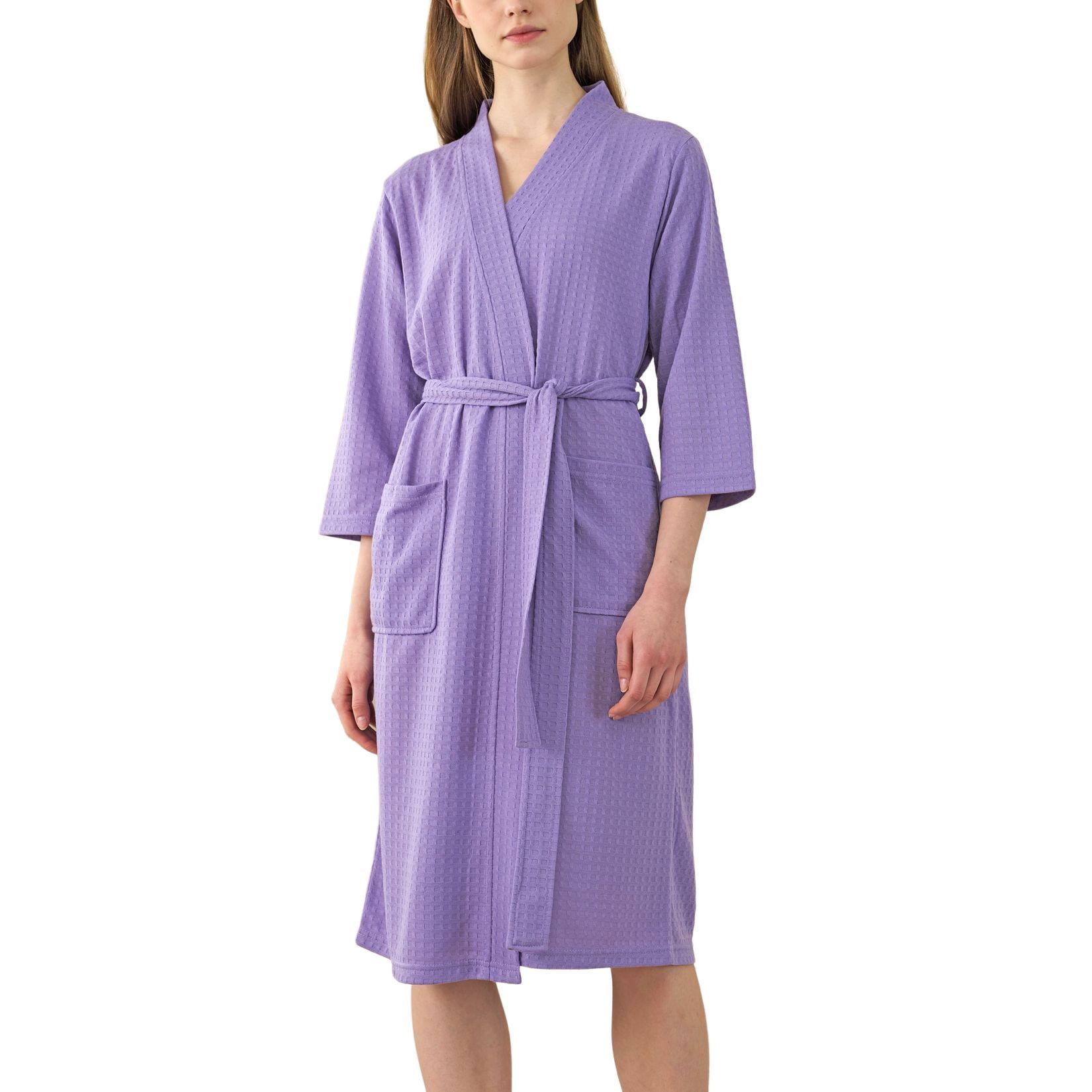 Bath Robe Small Defitshape Women's 3/4 Sleeve Bathrobe Waffle Absorbent Bath Robe ...