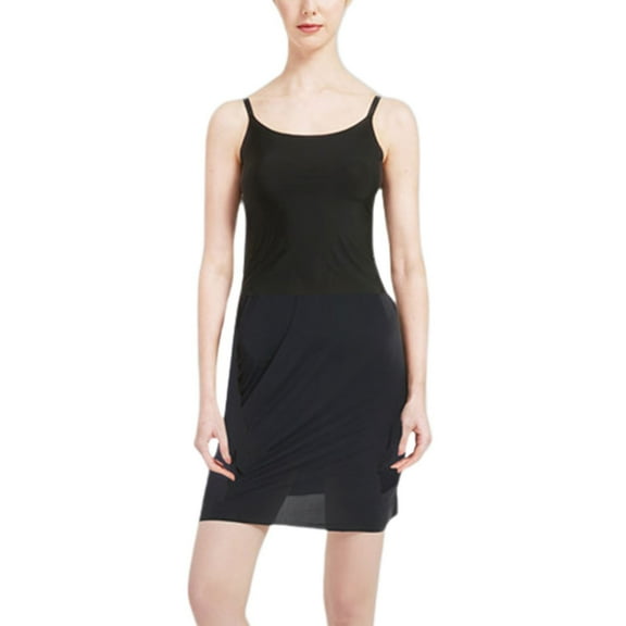 Defitshape Women's Adjustable Full Slip Dress for Under Dresses Short Cami Dress Spring Dress Fall Soft Casual Lightweight Stretchy House Thin Undergarment Sleeveless Nightgown Black Medium