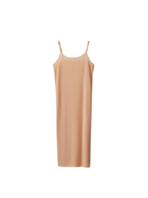 Women's Adjustable Full Slip for Under Dresses Spring Fall Soft Casual Slip Dress Lightweight Stretch Undergarment Sleeveless Nightgown Long Cami DressDark Nude Large