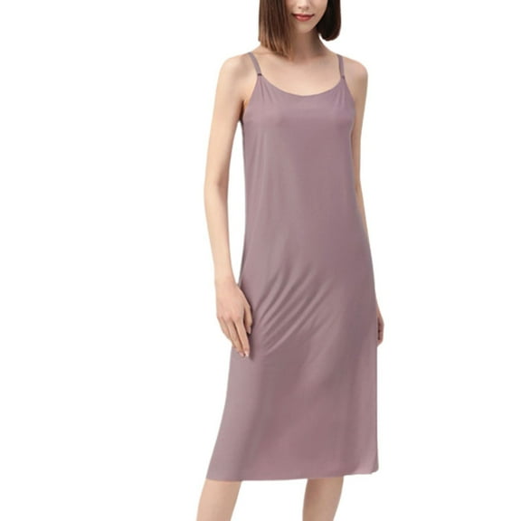 Defitshape Women's Adjustable Full Slip for Under Dresses Spring Fall Soft Casual Slip Dress Lightweight Stretch Undergarment Sleeveless Nightgown Long Cami DressPurple Medium