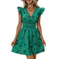 thumbnail image 1 of Defitshape Women's Aline Dress Adorable Sleeveless Printed Dresses Beach Butterfly Sleeve Cap Sleeve Aloha Elastic Band A Line Dress Green Medium, 1 of 5