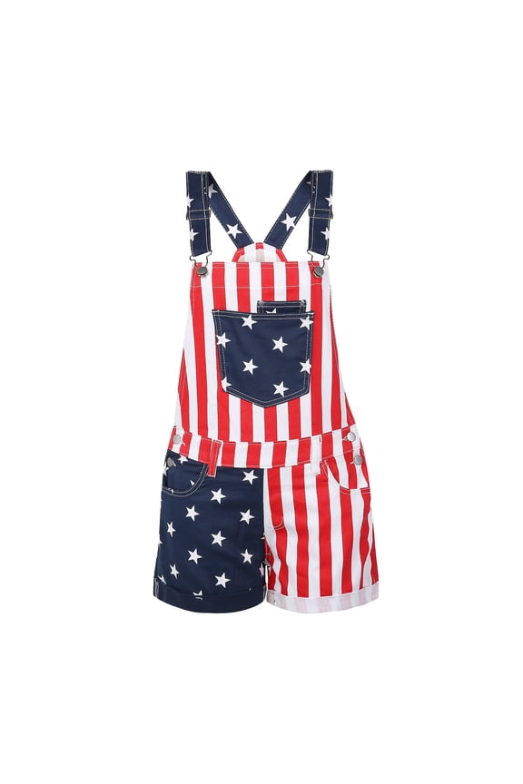 Women's American Flag Overalls 4th of July Patriotic Jumpsuit Outfit Funny Summer Rompers Casual Adjustable Bibs Navy 10