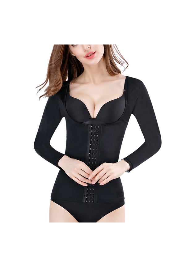 Women's Arm Shaper Long Sleeve Shapewear Top Lipo Surgery Tummy Control Compression Post Lace Body Shper Black Large