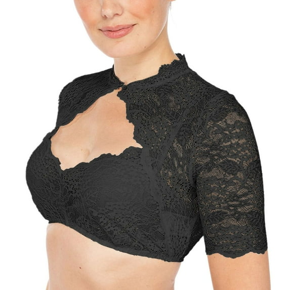 Defitshape Women's Beer Girl Blouse Dirndl Shirt 2025 Crop Tops German Oktoberfest Cocktail Curvy Bavarian Cut Out Crochet Beer Festival Black 10