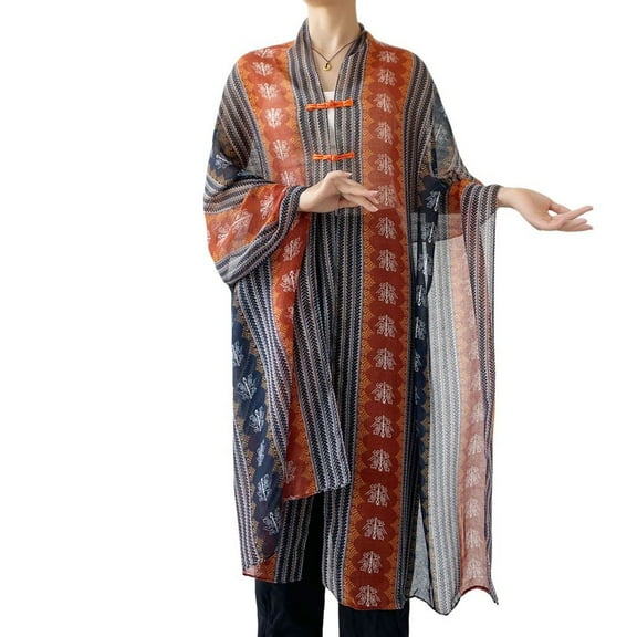 Defitshape Women's Billowy Pashmina Bohemian Muffler Chic Date Button Elegant Chiffon Oversize Pashmina Shawl Dark Blue One Size