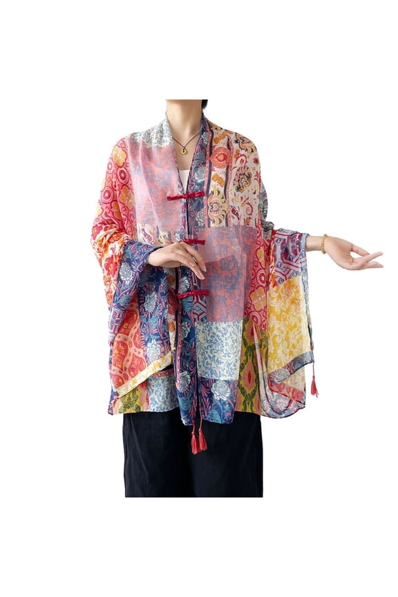 Women's Billowy Pashmina Bohemian Muffler Chic Date Button Elegant Chiffon Oversize Pashmina Shawl Multicolored One Size