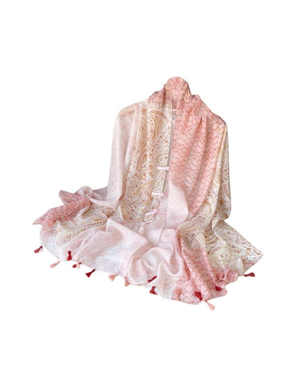 Women's Billowy Pashmina Bohemian Muffler Chic Date Button Elegant Chiffon Oversize Pashmina Shawl Pink One Size