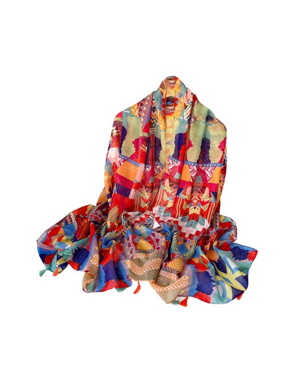 Women's Billowy Pashmina Bohemian Muffler Chic Date Button Elegant Chiffon Oversize Pashmina Shawl Red One Size
