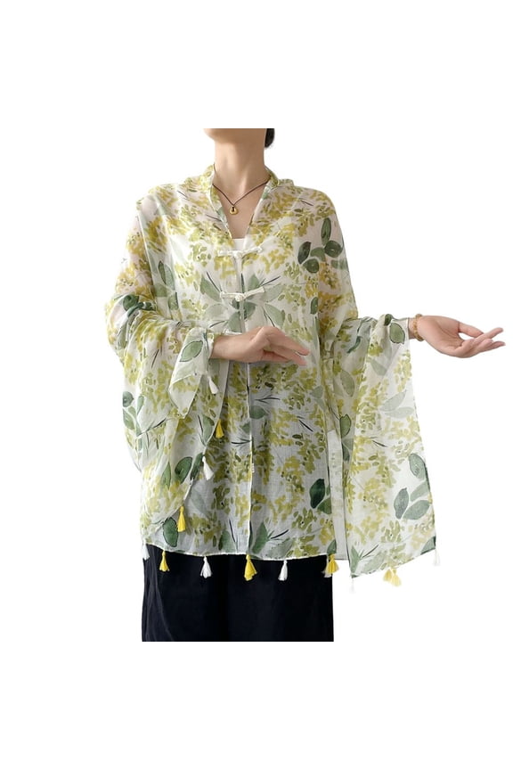 Women's Billowy Pashmina Bohemian Muffler Chic Date Button Elegant Chiffon Oversize Pashmina Shawl Yellow One Size