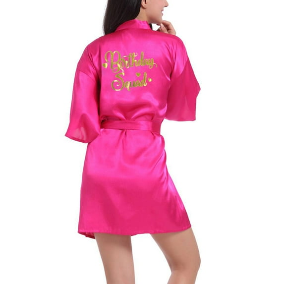 Defitshape Women's Birthday Party Robe Silk Kimono Bath Robes Satin Bathrobe Short Dressing Gown Gold Glitter Squad Rose Small-X-Large