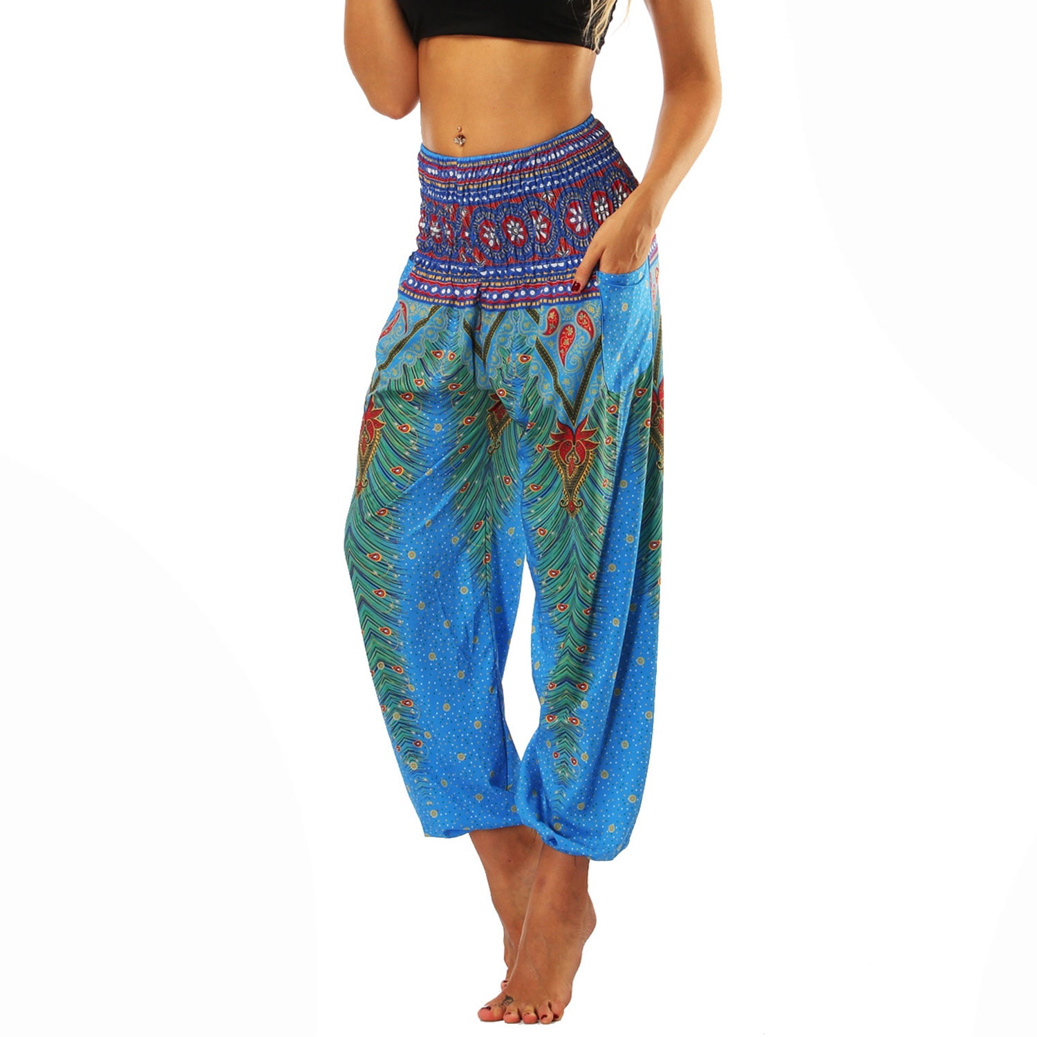 FANSU Boho Pantaloni Donna, Spiaggia Stampa Vita Alta Yoga Harem