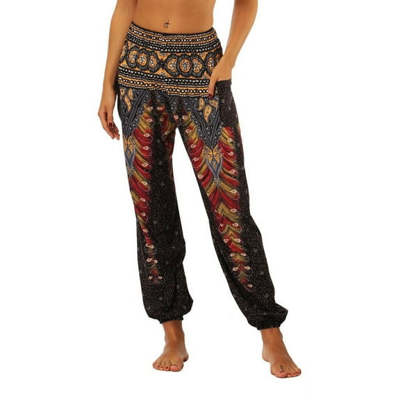 Defitshape Women's Boho Yoga Pants Gym Pants Long Casual Lounge Soft Ankle High Waisted Lightweight Bohemian Harem Pants Style4 Small-X-Large