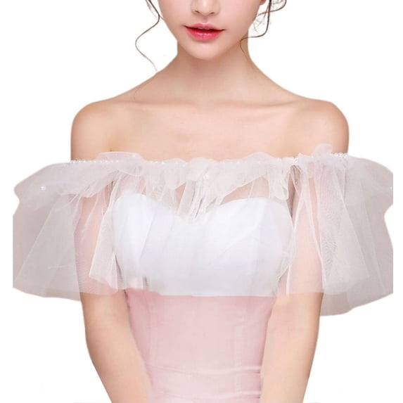 Defitshape Women's Bolero Shrug Lace Top Short Sleeve Summer Soft Off The Shoulder Sheer Tube Short Wedding Bridal Style1 One Size
