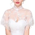 thumbnail image 1 of Defitshape Women's Bolero Shrug Lace Top Short Sleeve Summer Soft Off The Shoulder Sheer Tube Short Wedding Bridal Style3 One Size, 1 of 3