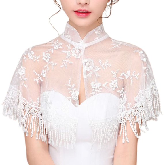 Defitshape Women's Bolero Shrug Lace Top Short Sleeve Summer Soft Off The Shoulder Sheer Tube Short Wedding Bridal Style3 One Size