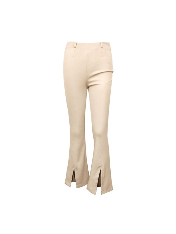 Women's Bootcut Pants Split Slit High Waisted Casual Pants Bell Bottom Flare Casual Trousers Beige Large
