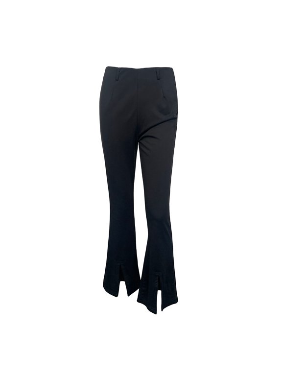 Women's Bootcut Pants Split Slit High Waisted Casual Pants Bell Bottom Flare Casual Trousers Black Medium