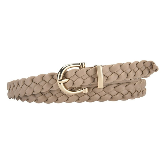 Defitshape Women's Braided Belt Autumn Adjustable Belts Buckle Belt Chic Metal Buckle Metal Summer Casual Skinny Khaki X-Small-Large