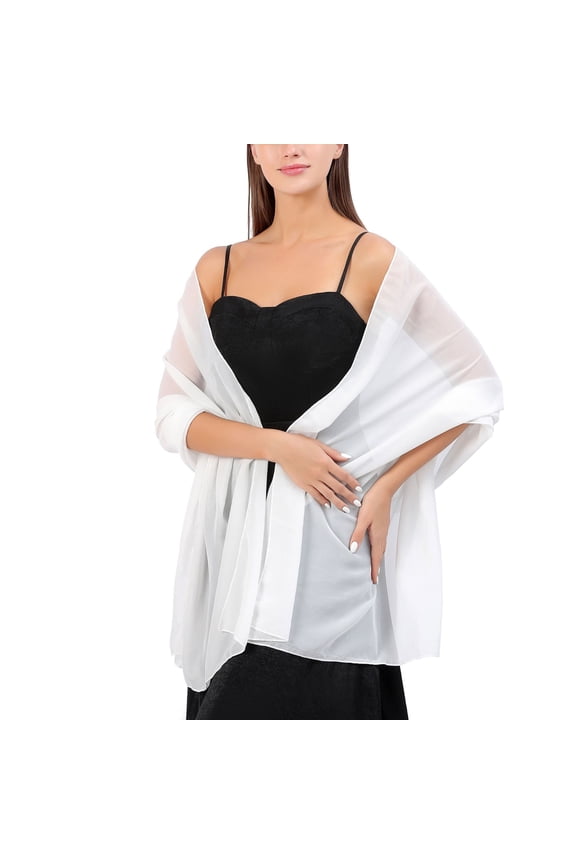 Women's Bride Pashmina Chiffon Muffler Casual Light Chic Fall Convertible Date Holiday Luxury Scarf White One Size