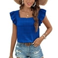 thumbnail image 1 of Defitshape Women's Butterfly Sleeve Blouse Bunched T Shirt Ruffle Square Neck Casual Date Chic Cute Elasthane Tshirt Blue Small, 1 of 4
