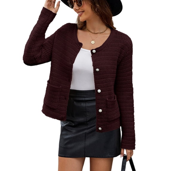 Defitshape Women's Button Cardigan Sweater Adorable Cardigan Sweaters Button Up Baggy Autumn 2025 Cold Weather Burgundy X-Large