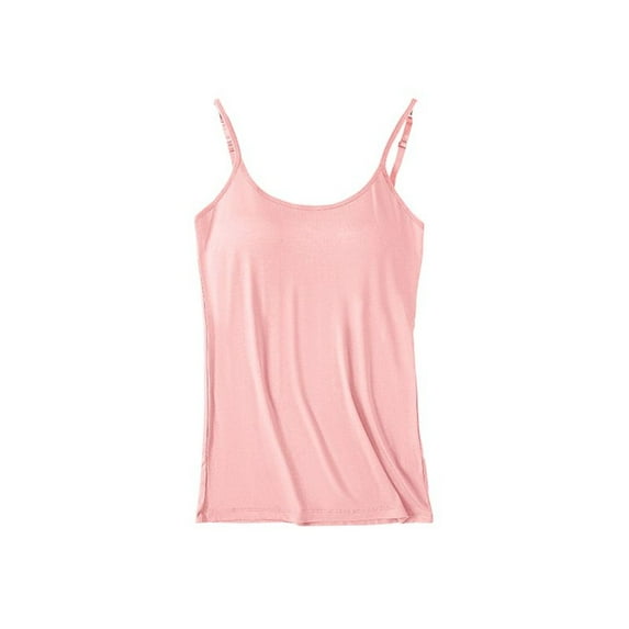 Defitshape Women's Cami Tank Top Sleeveless Vest Soft Basic Padded Summer Fitted Spandex Casual Pull On Thin Top Light Pink 3X-Large