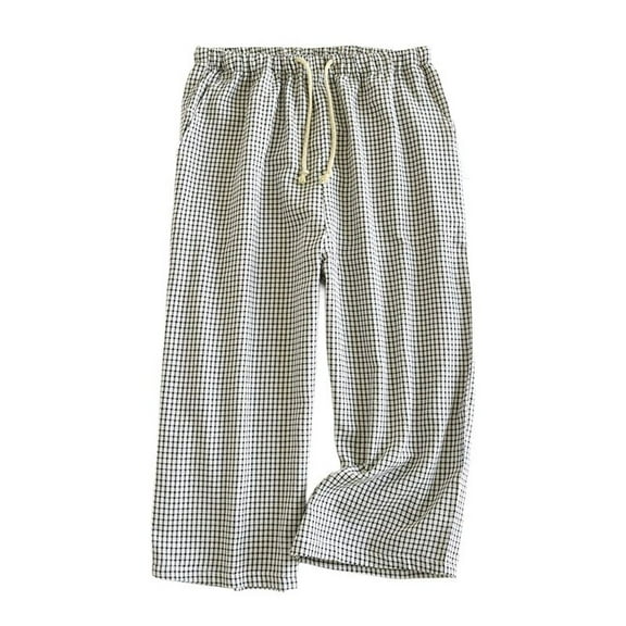 Defitshape Women's Capri Pajama Pj Bottoms Plaid Printed Sleep Pants Classic Basic Full Cotton Slash Pocket Lounge Sleepwear Black Small