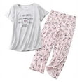 thumbnail image 1 of Defitshape Women's Capri Pajama Set Cotton Sleepwear Short Sleeve Pjs Soft Comfy Pants Two Piece Loungewear Lightweight Pink Cup Large, 1 of 5