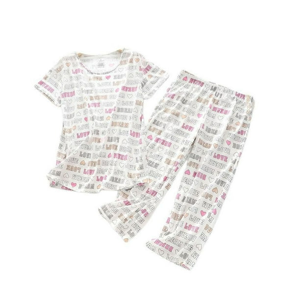 Defitshape Women's Capri Pajama Set Loungewear Pant Sleepwear Short Sleeve Summer Cotton Elastic Cute Band Lounge Style18 Small