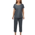 thumbnail image 1 of Defitshape Women's Capri Pajamas Sets Pant Sleepwear Peasant Short Sleeve Shirt Cute Fall Elastic Band Mid Calf Loose Pj Dark Grey 18, 1 of 1