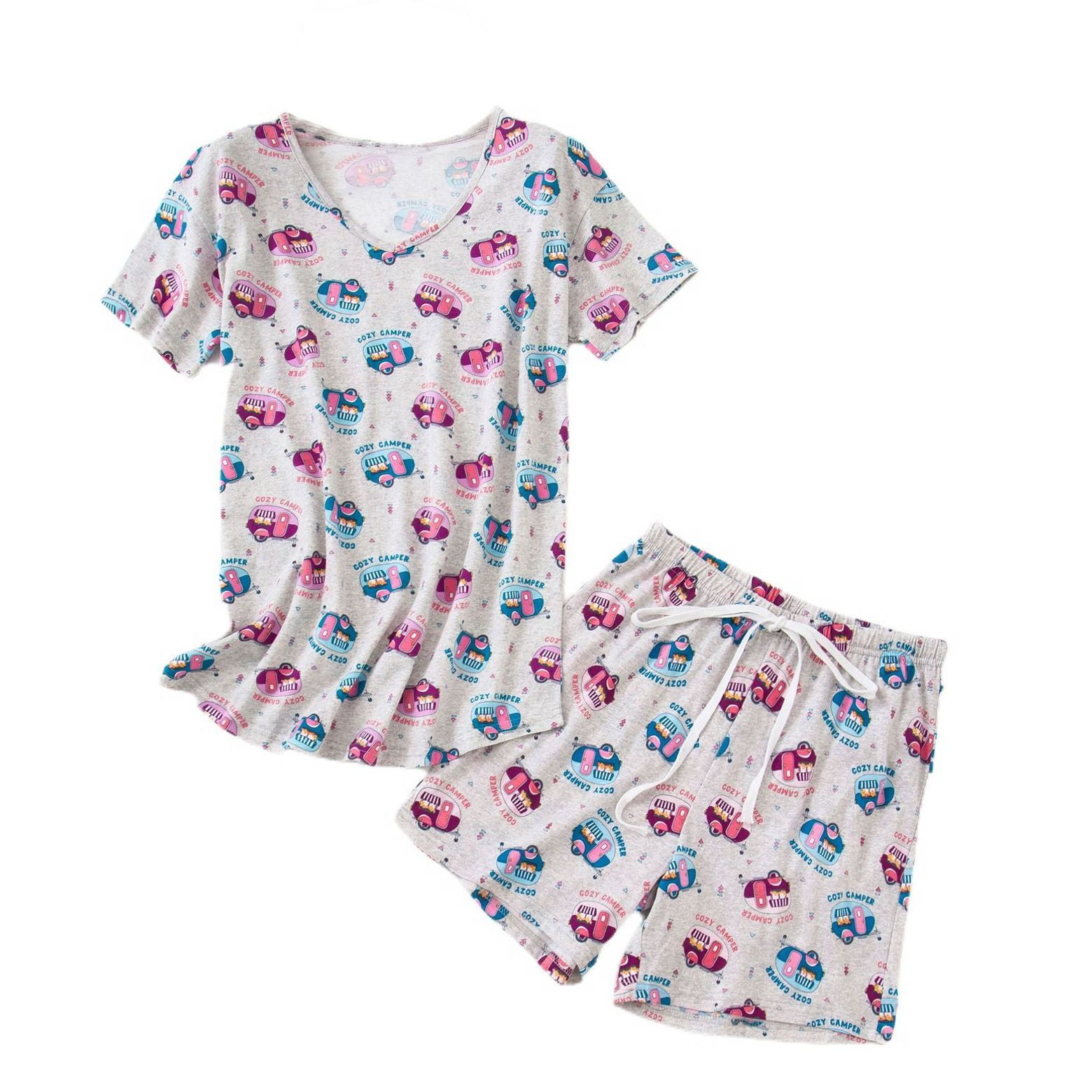 Cute Cartoon Print Women's Satin Pajama Set