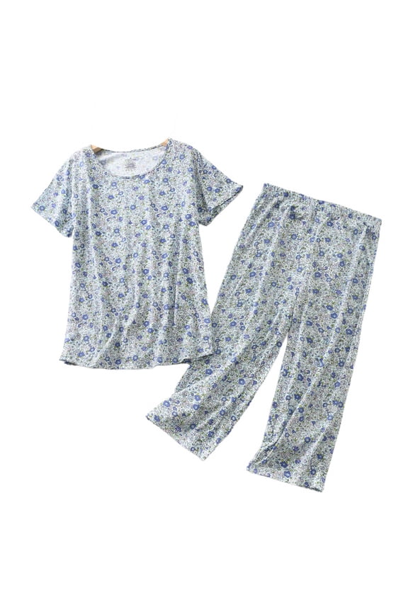 Women's Cartton Pajamas Plus Size Cute Capri Pajama Set Cotton Blend Comfy Short Sleeve Lightweight Pjs Patterned15 XX-Large