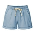 thumbnail image 1 of Defitshape Women's Casual Shorts Drawstring Shorts Cotton Loose Fit Drawstring Summer Mid Rise Light Blue 20, 1 of 1