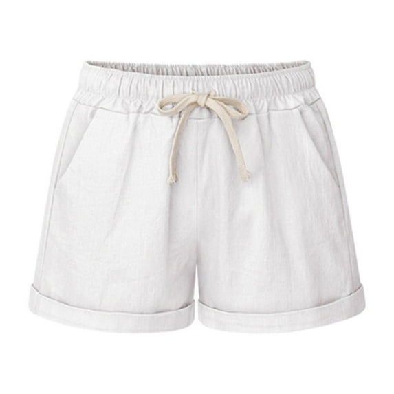 Defitshape Women's Casual Shorts Drawstring Shorts Cotton Loose Fit Drawstring Summer Mid Rise White 26