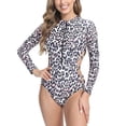 thumbnail image 1 of Defitshape Women's Cheetah Rash Guard Zip Up Bathing Suit Leopard Cut Out One Piece Swimsuit Padded Long Sleeve Surfing Swimming Suit Umber 6, 1 of 5