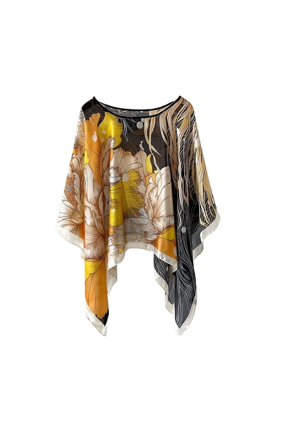Women's Chiffon Pashmina Shawl Top Soft Shawl Boho Boat Neck Poncho Light Crew Neck Beach Satin Convertible Style27 One Size